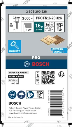 Bosch PRO FN16-20 zaključni žeblji kalibra 16 za pritrjevanje lesa.